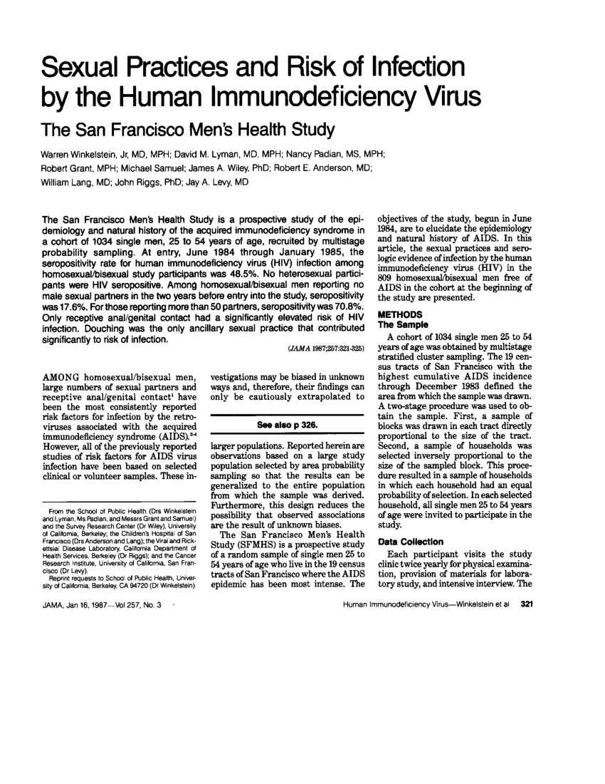 Pdf Sexual Practices And Risk Of Infection By The Human Immunodeficiency Virus The San 9871
