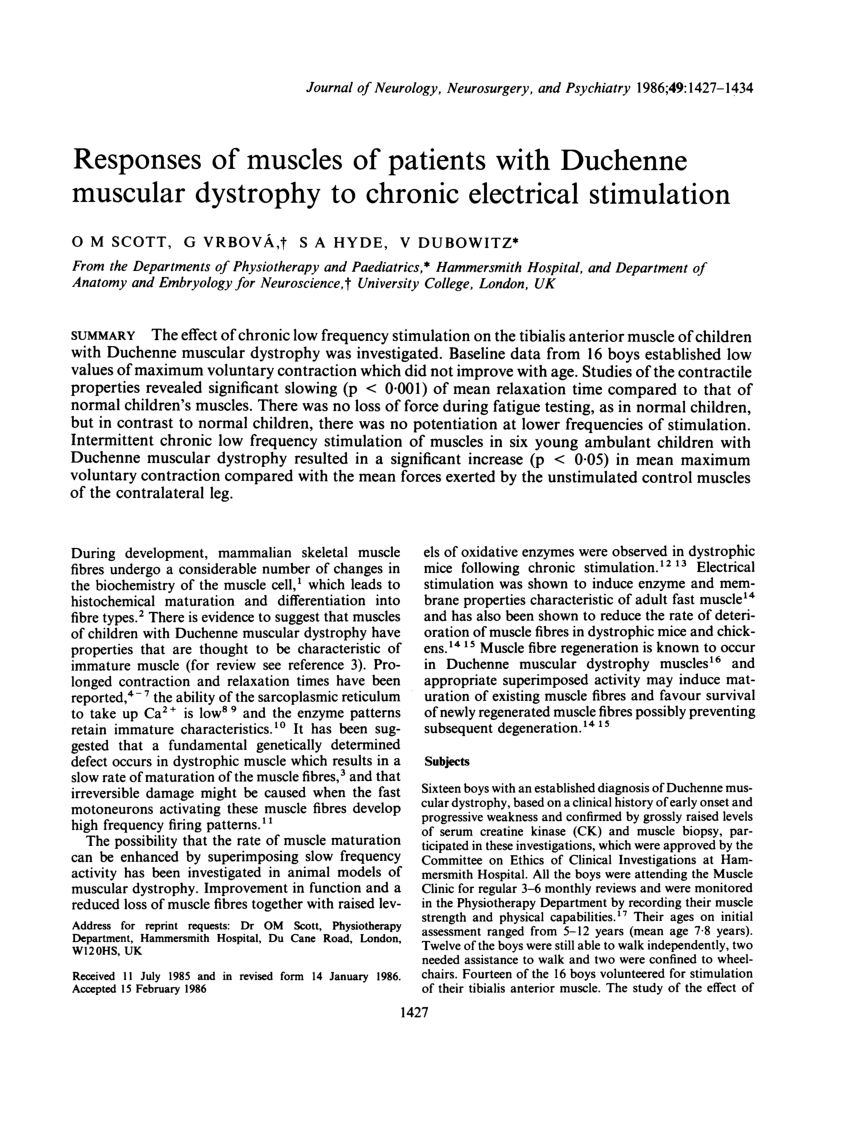 Pdf Responses Of Muscles Of Patients With Duchenne Muscular Dystrophy To Chronic Electrical Stimulation