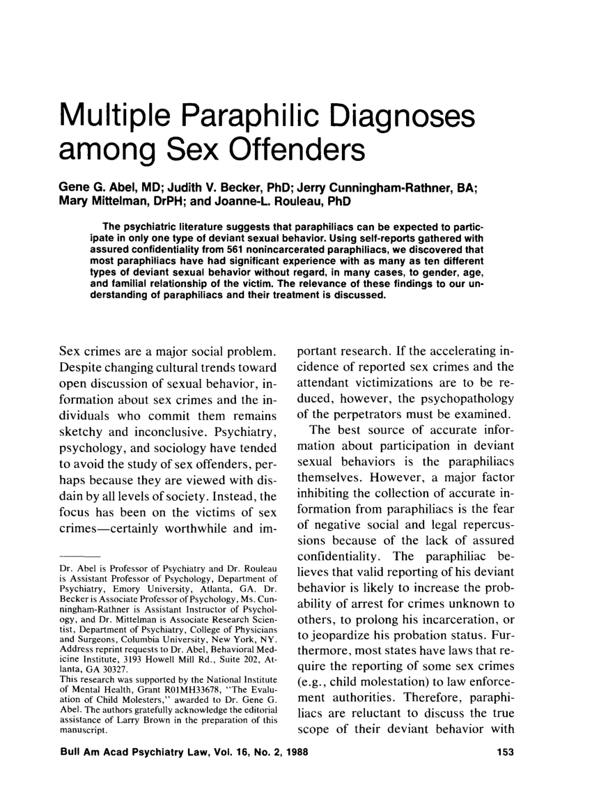 PDF) Multiple paraphilic diagnoses among sex offenders