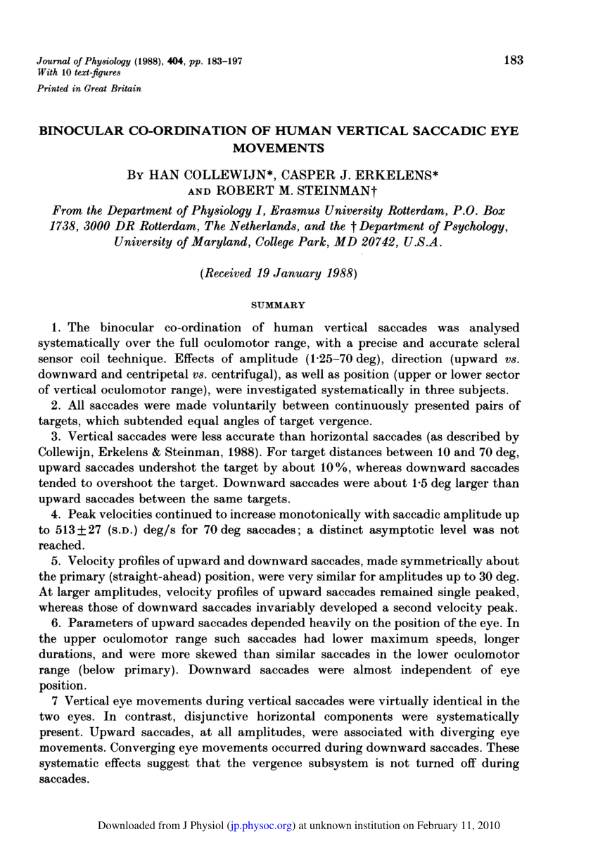 (PDF) Binocular coordination of human vertical saccadic eye movements