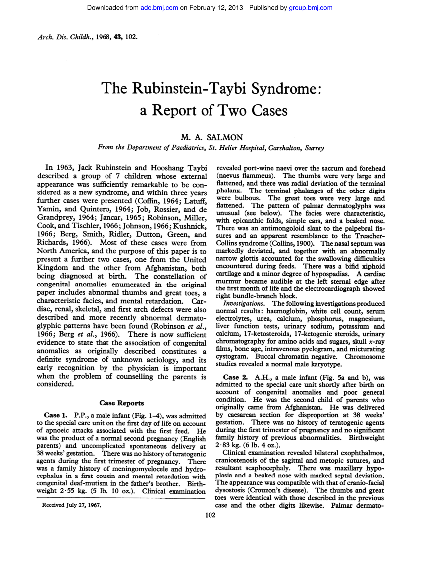 Rubinstein-Taybi syndrome: A report of two siblings with