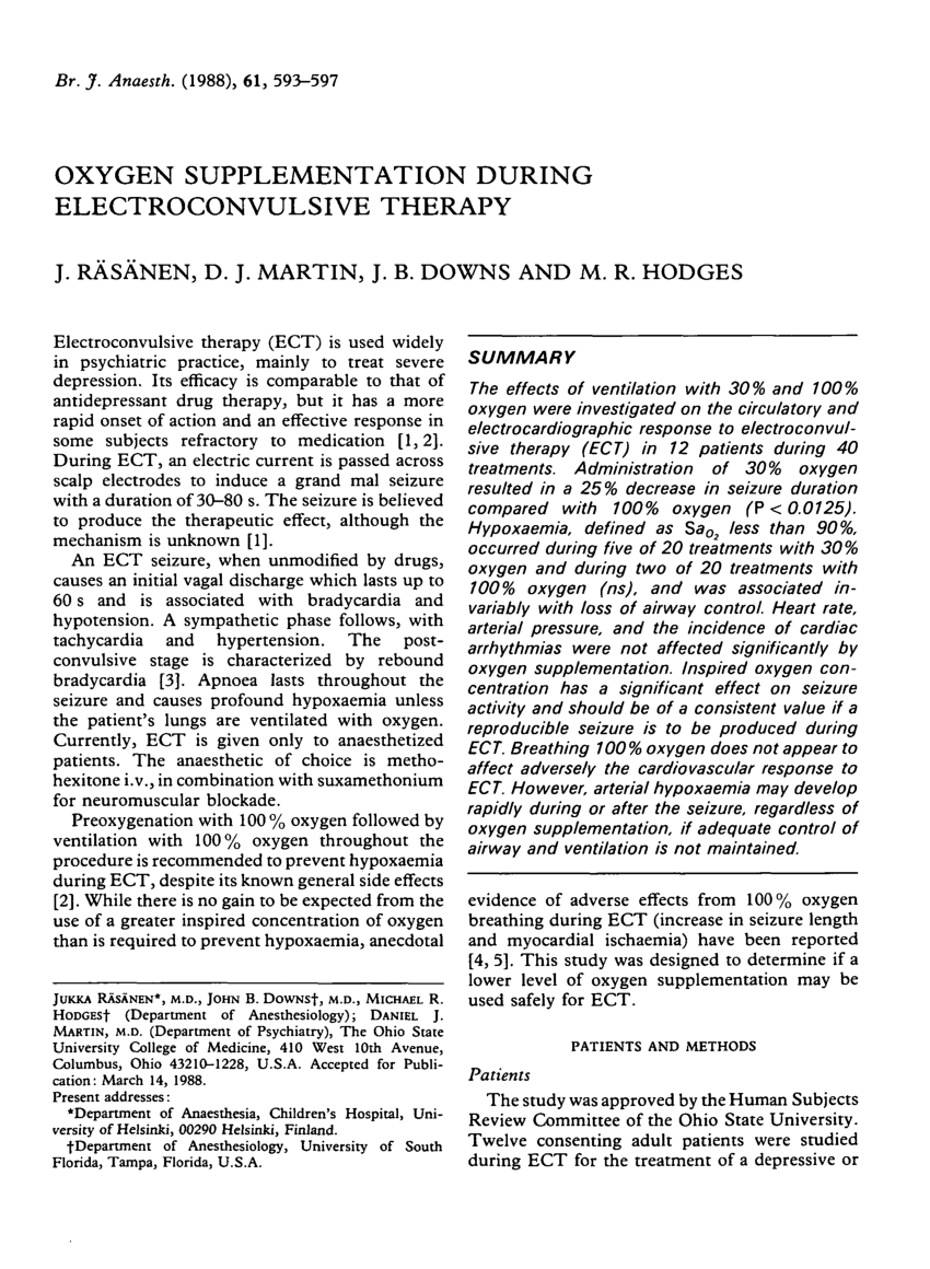 PDF Oxygen supplementation during electroconvulsive therapy