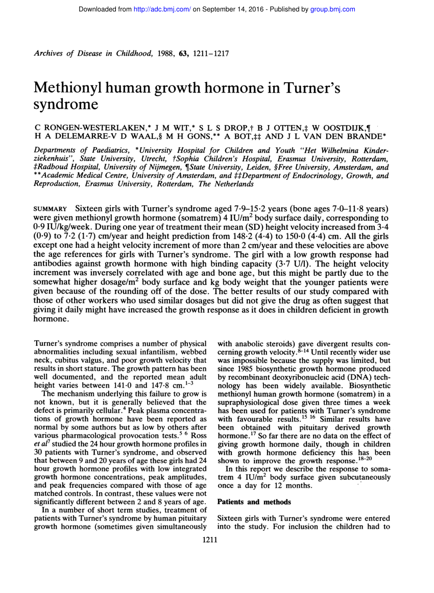 [PDF] Methionyl human growth hormone in Turner's Syndrome