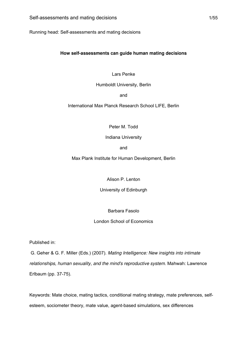 Vibrere peregrination via PDF) How self-assessments can guide human mating decisions