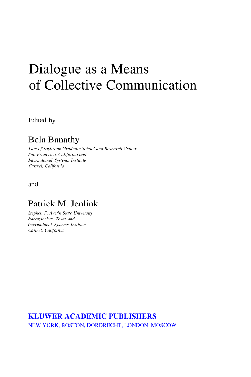 Pdf Dialogue As A Means Of Collective Communication - 