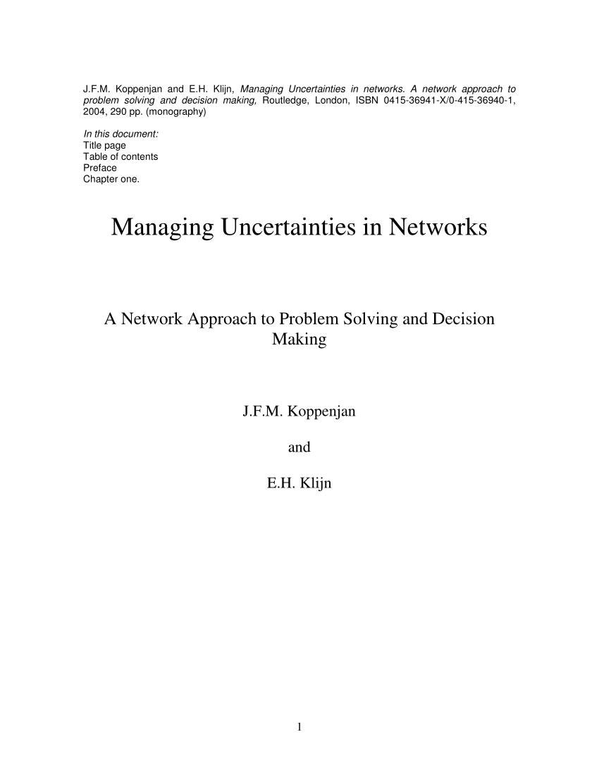 Pdf Managing Uncertainties In Networks