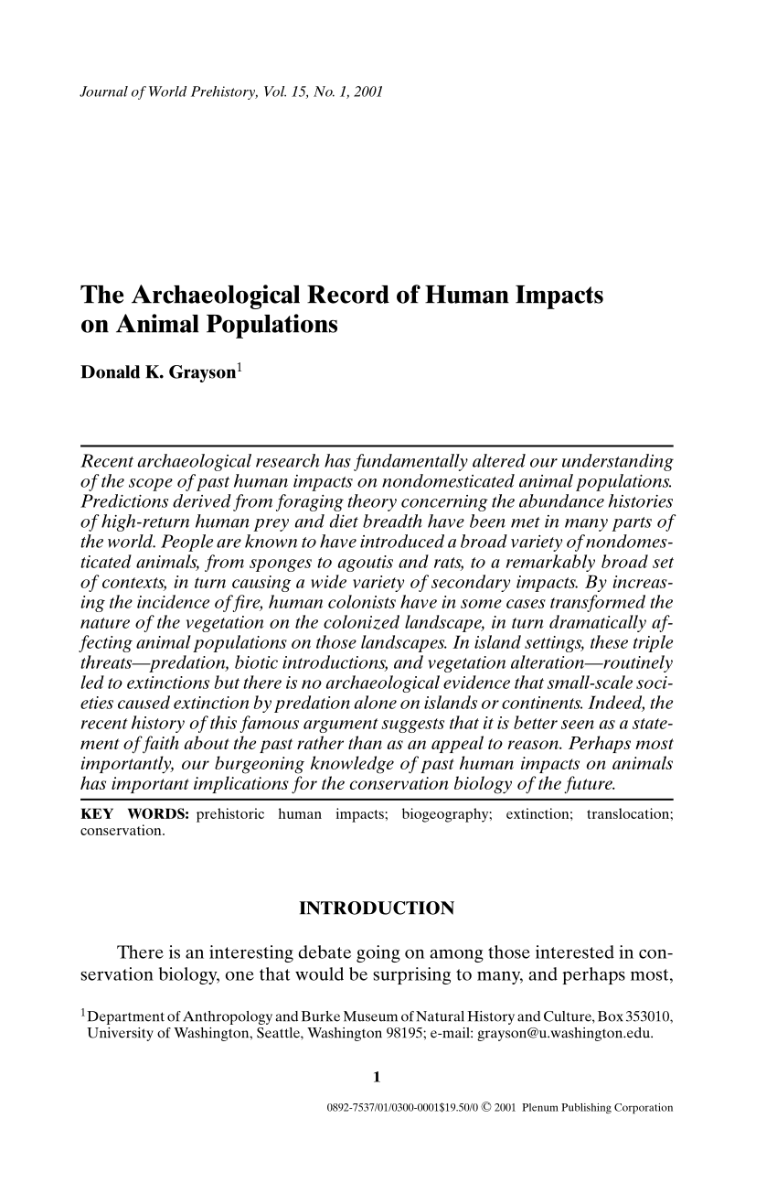 PDF) The Archaeological Record of Human Impacts on Animal Populations