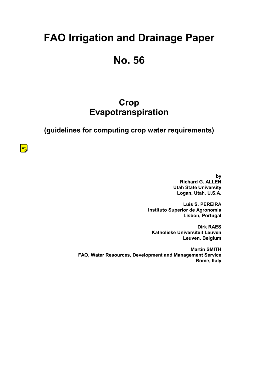 Pdf Crop Evapotranspiration Guidelines For Computing Crop Water Requirements