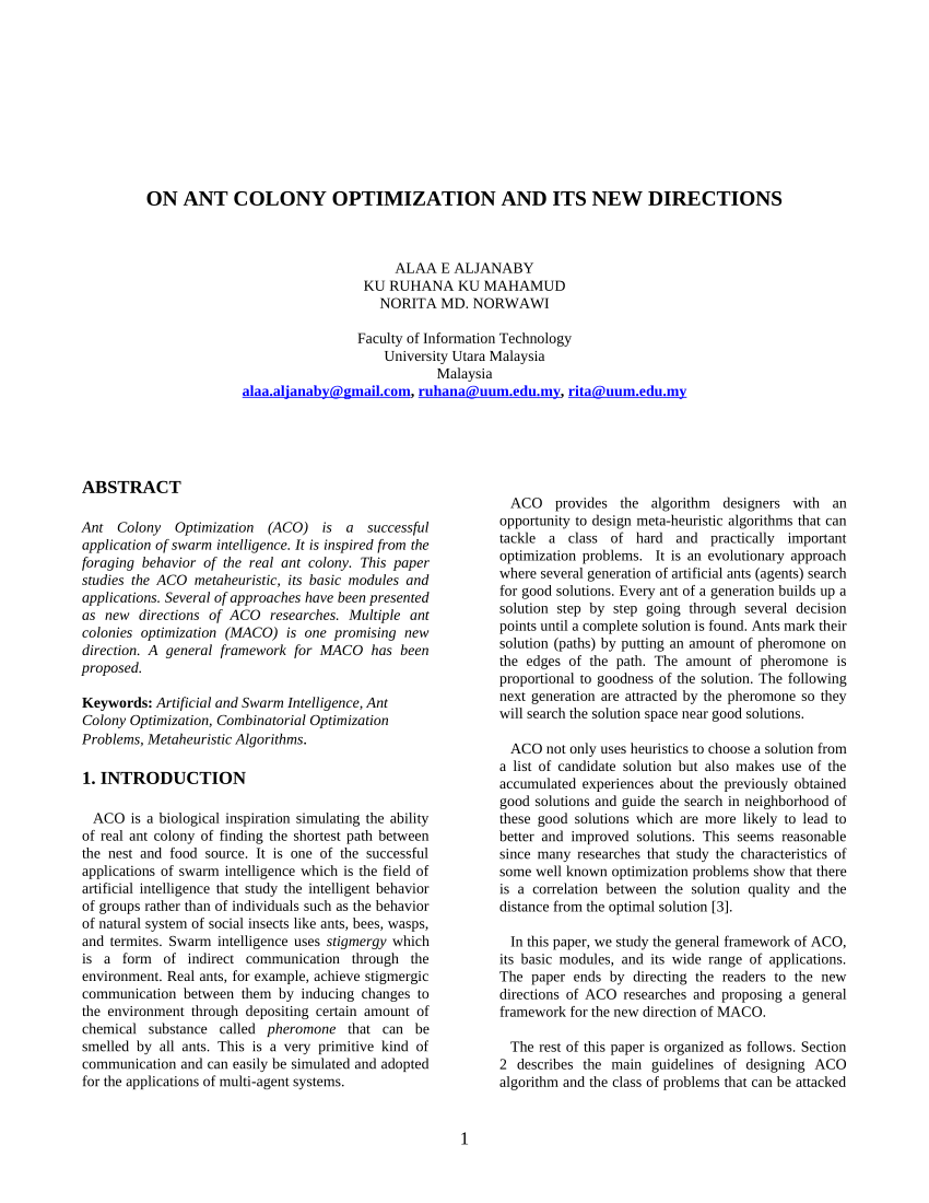 Pdf On Ant Colony Optimization And Its New Directions