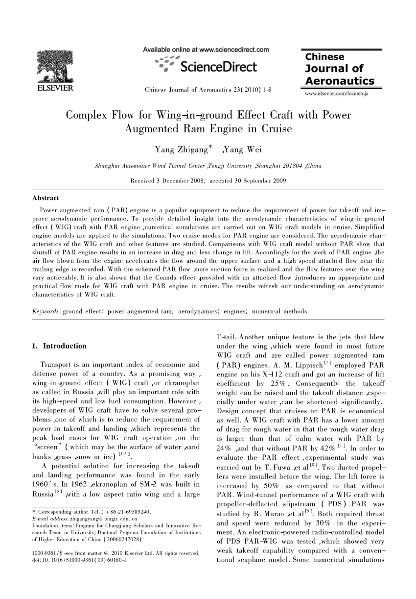 PDF) Complex Flow for Wing-in-ground Effect Craft with Power Augmented Ram  Engine in Cruise