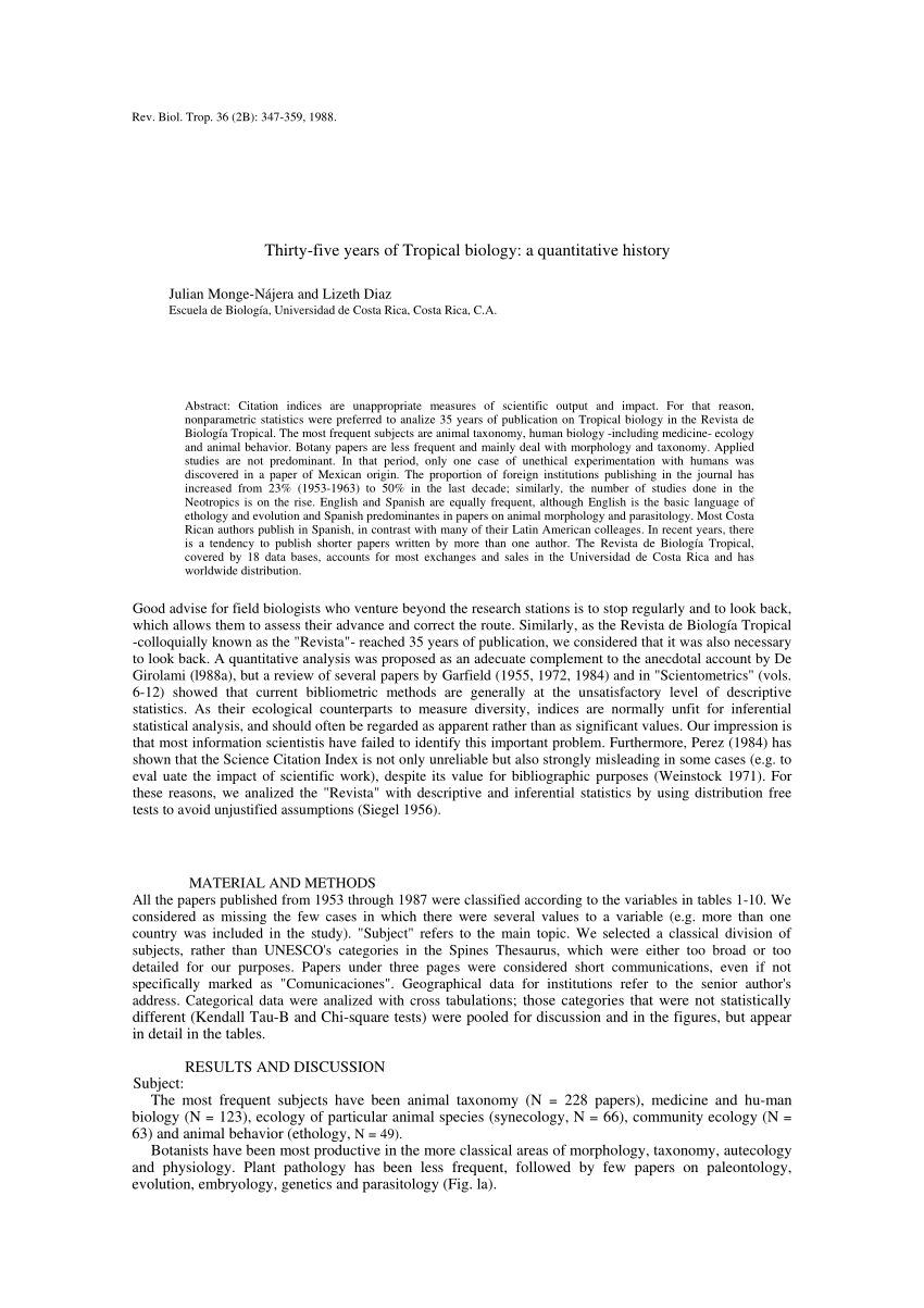 (PDF) Thirty-five years of Tropical biology: a quantitative history