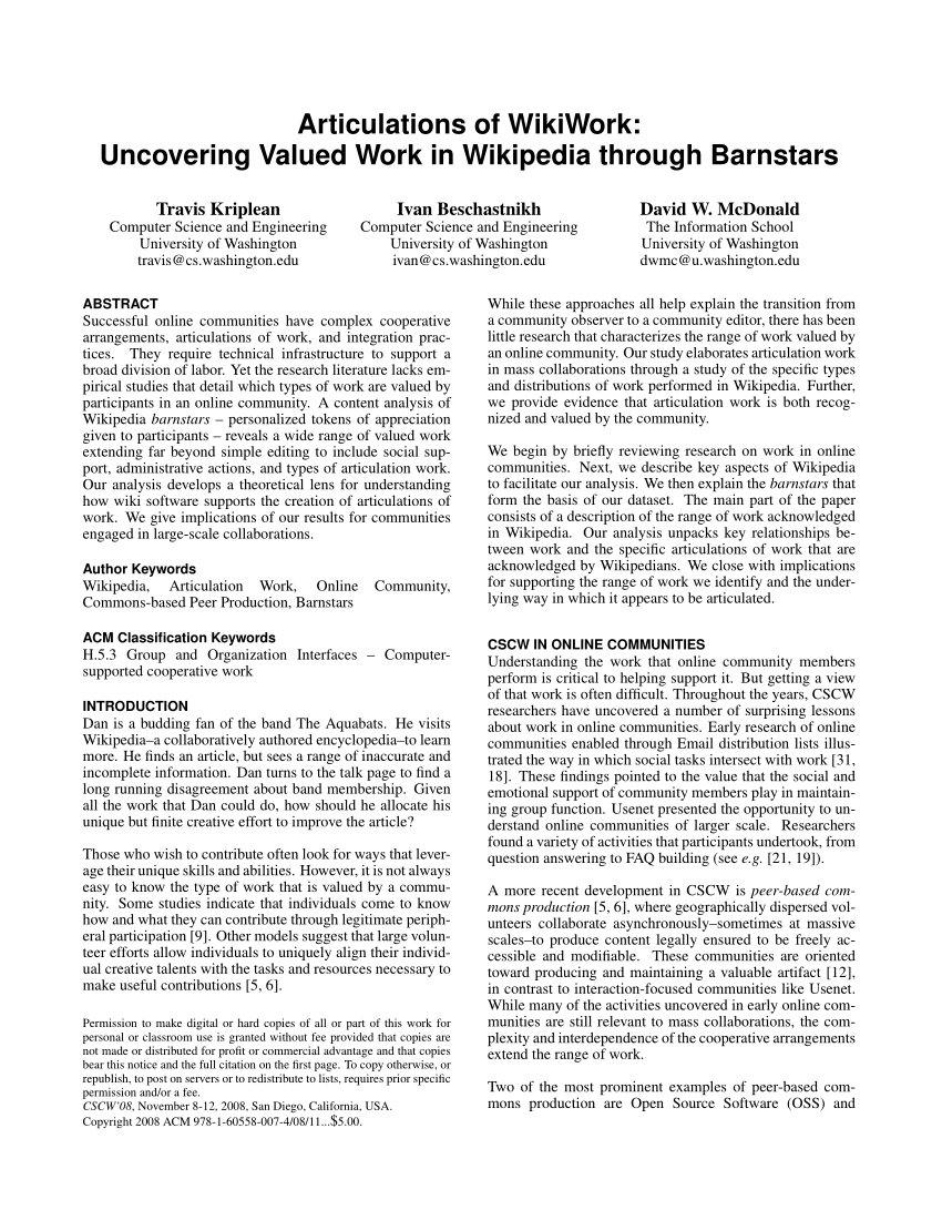 Pdf Articulations Of Wikiwork Uncovering Valued Work In