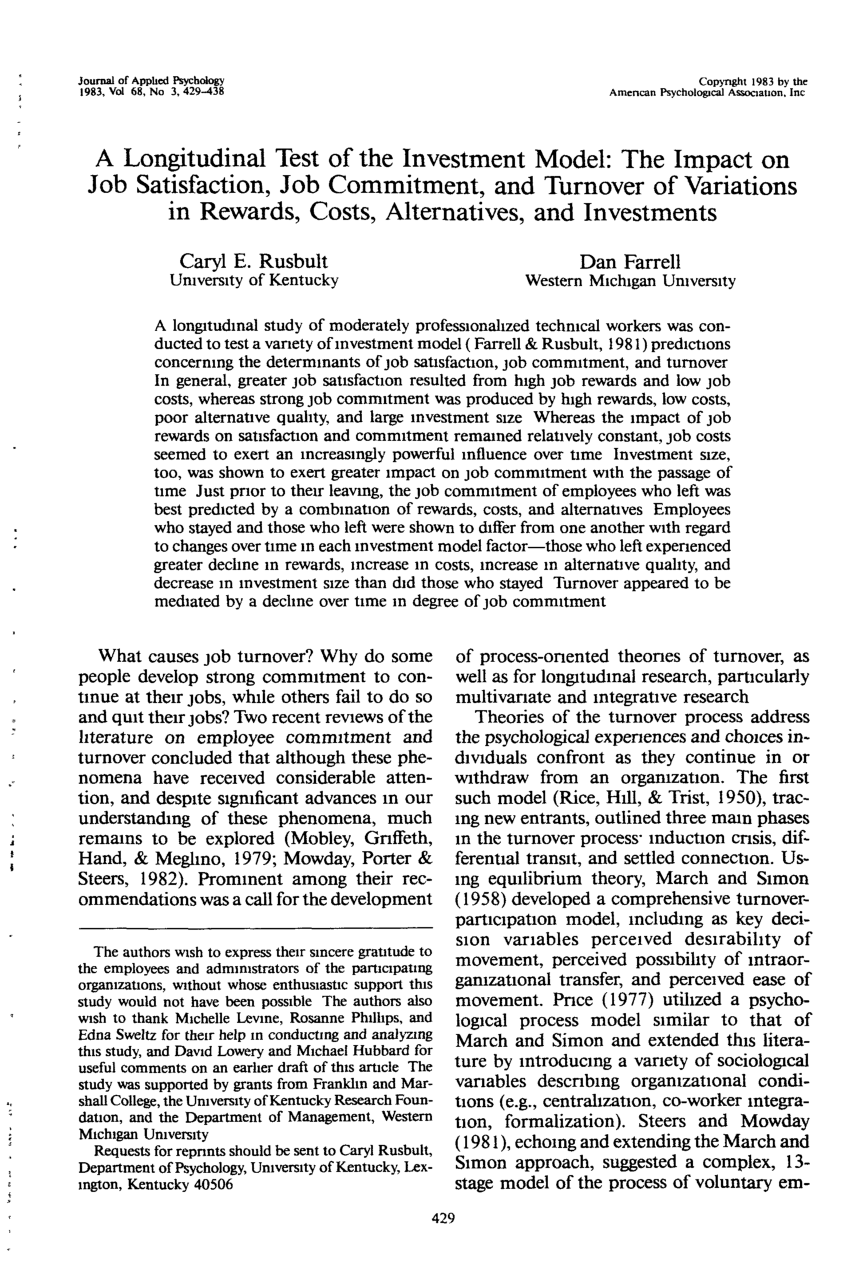 (PDF) A longitudinal test of the investment model The impact on job