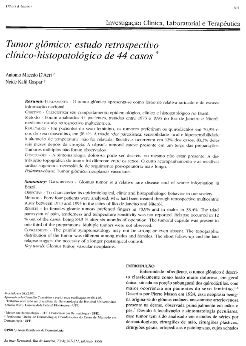 Pdf Tumor Gl Mico Estudo Retrospectivo Cl Nico Histopatol Gico De Casos