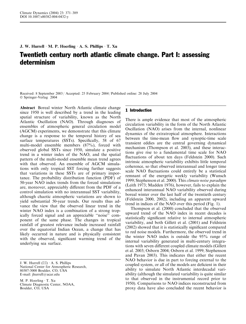 Pdf Twentieth Century North Atlantic Climate Change Part I Assessing Determinism