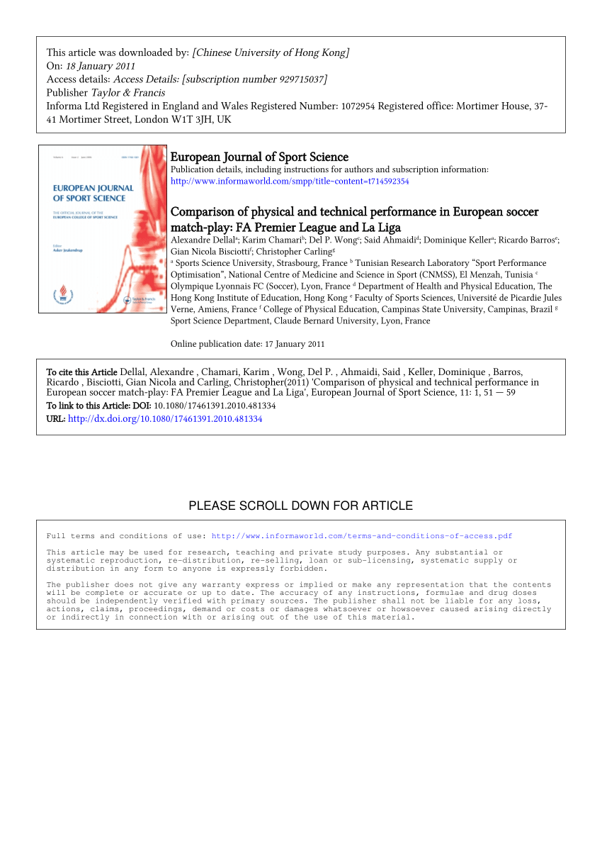 Pdf Comparison Of Physical And Technical Performance In European