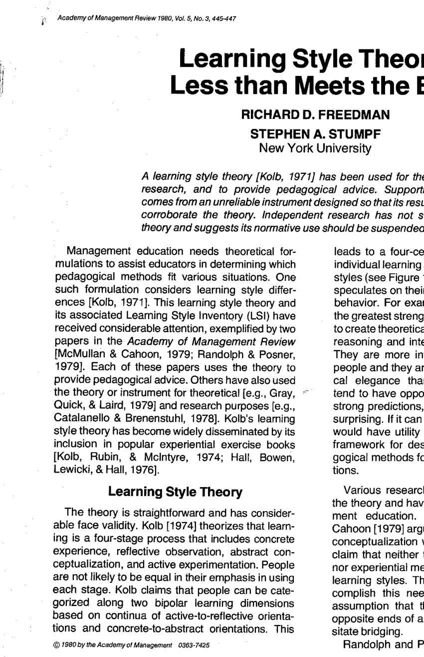 (PDF) Learning Style Theory: Less Than Meets the Eye.