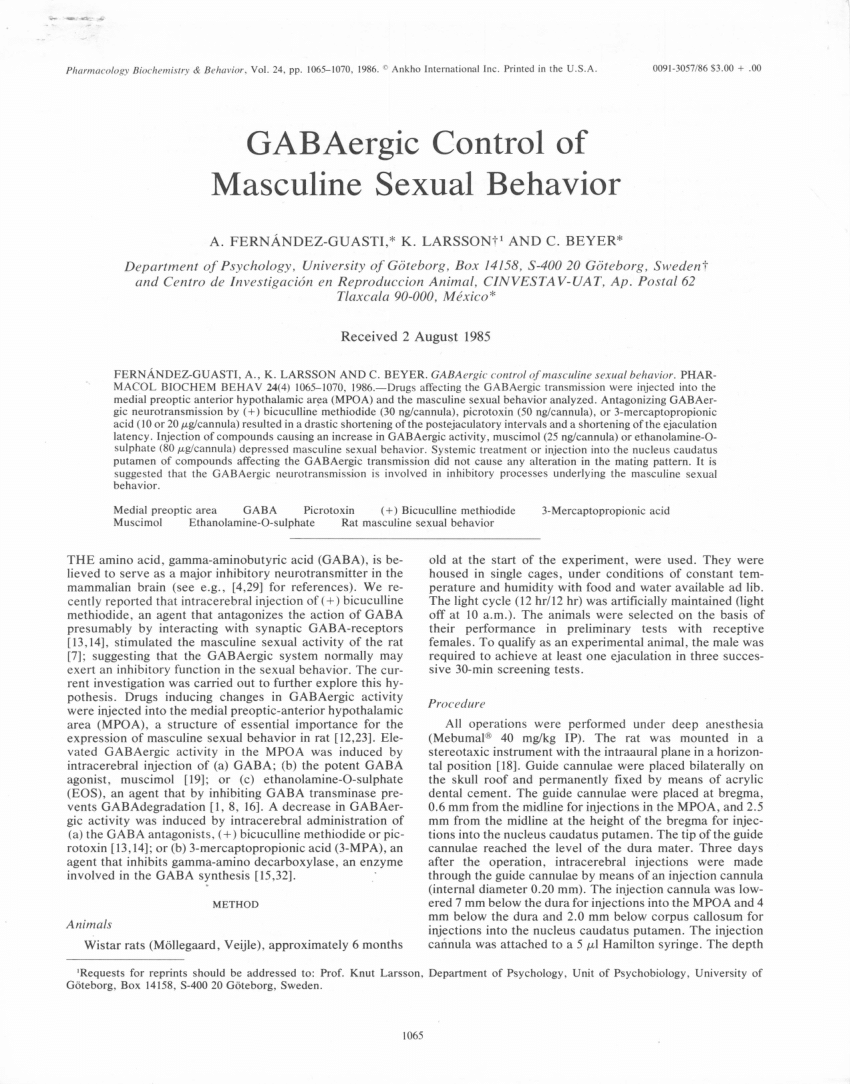 PDF GABAergic control of masculine sexual behavior