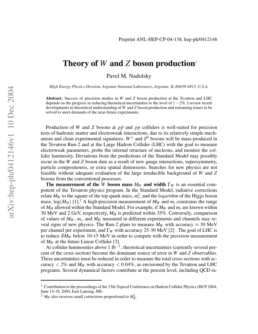 Pdf Theory Of W And Z Boson Production