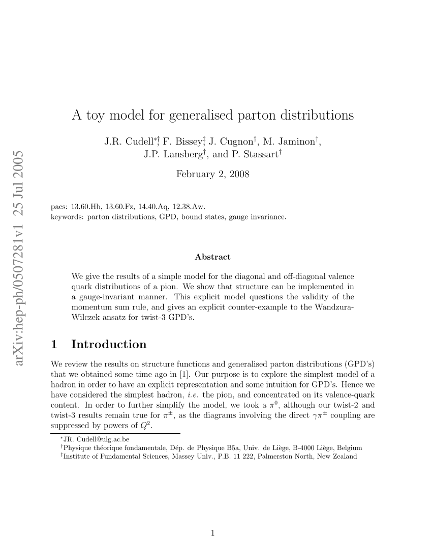 (PDF) A toy model for generalised parton distributions