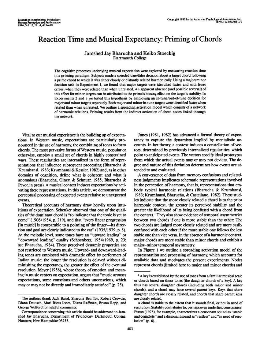 PDF Reaction Time and Musical Expectancy. Priming of Chords