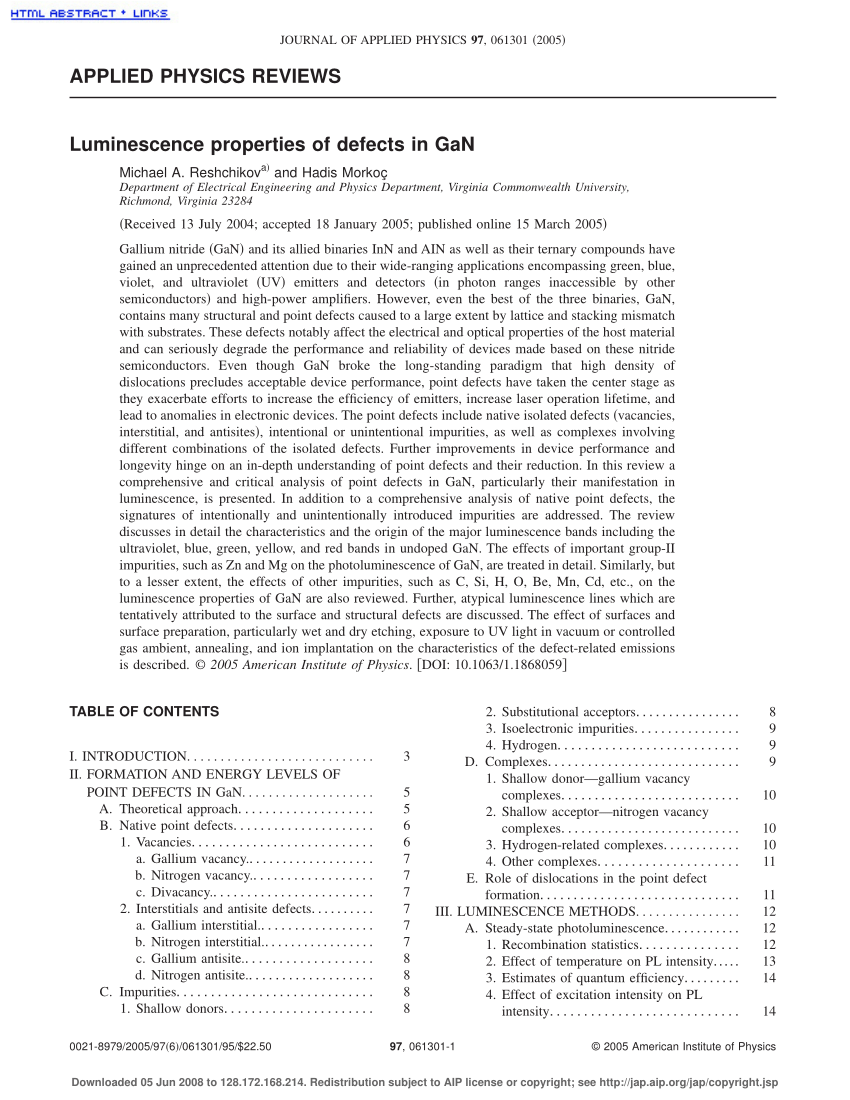 PDF) Luminescence Properties of Defects in GaN