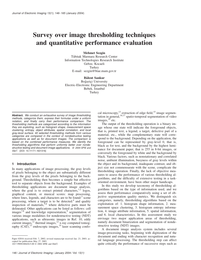 Pdf Survey Over Image Thresholding Techniques And Quantitative Performance Evaluation