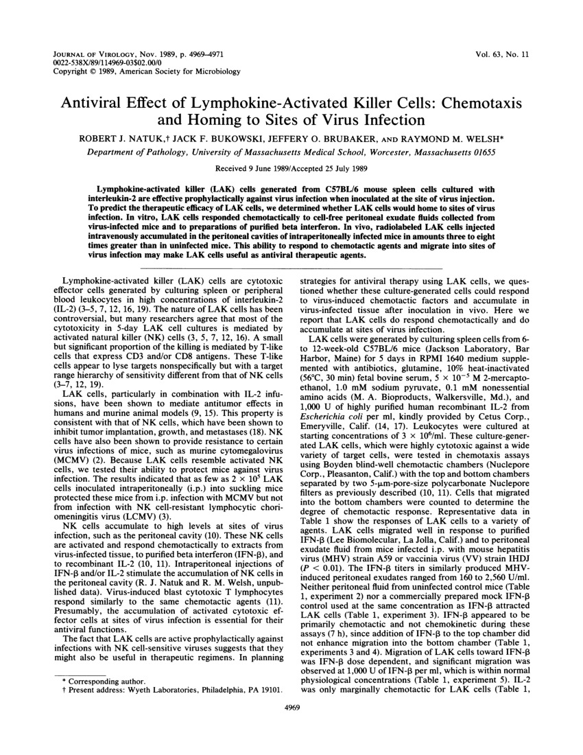 Pdf Antiviral Effect Of Lymphokine Activated Killer Cells Chemotaxis
