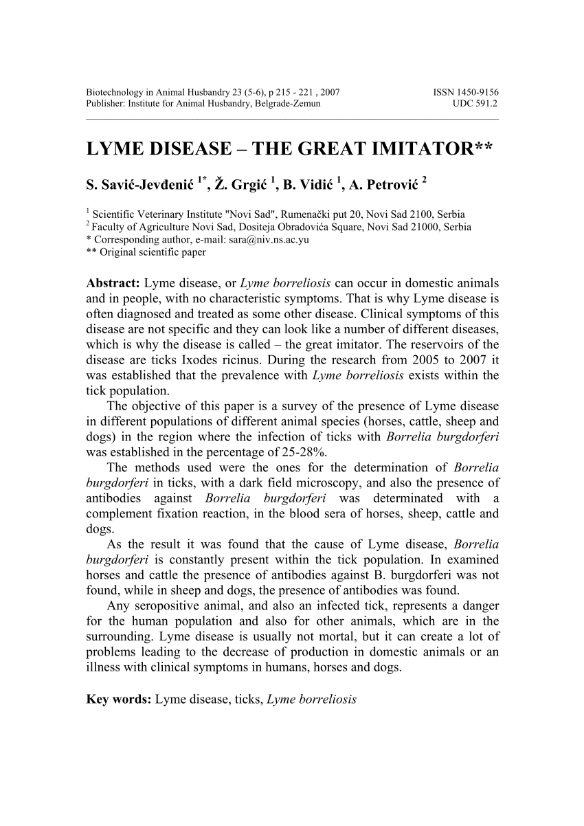 Pdf Lyme Disease The Great Imitator