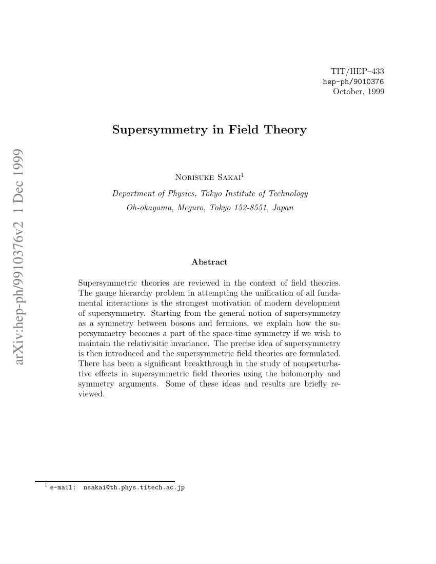 (PDF) Supersymmetry in Field Theory