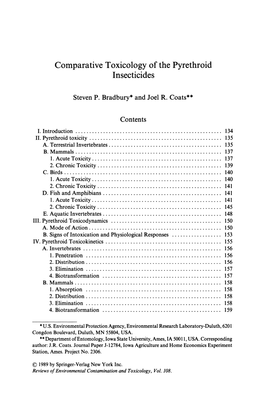 Pdf Comparative Toxicology Of The Pyrethroid Insecticides