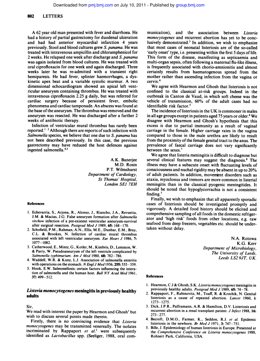 Pdf Listeria Monocytogenes Meningitis In Previously Healthy Adults 7377