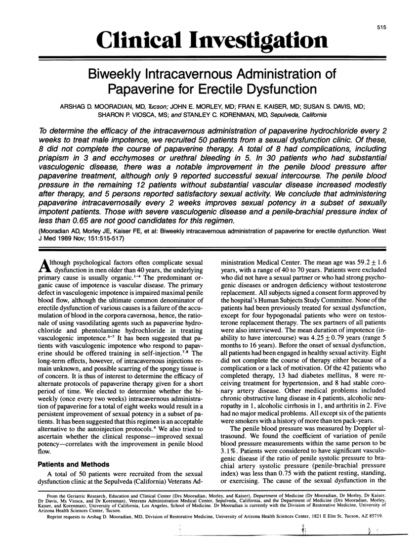 PDF Biweekly intracavernous administration of papaverine for