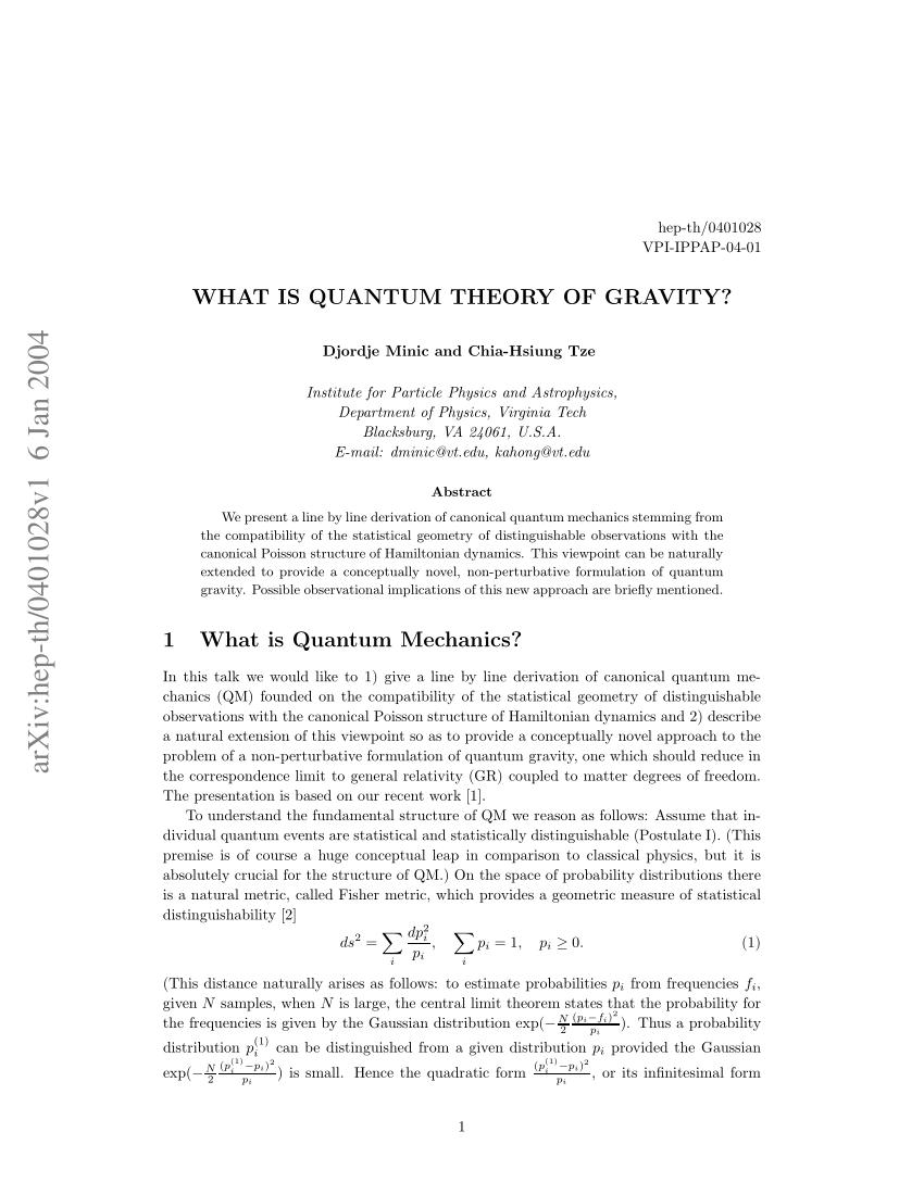 Pdf What Is Quantum Theory Of Gravity 0118