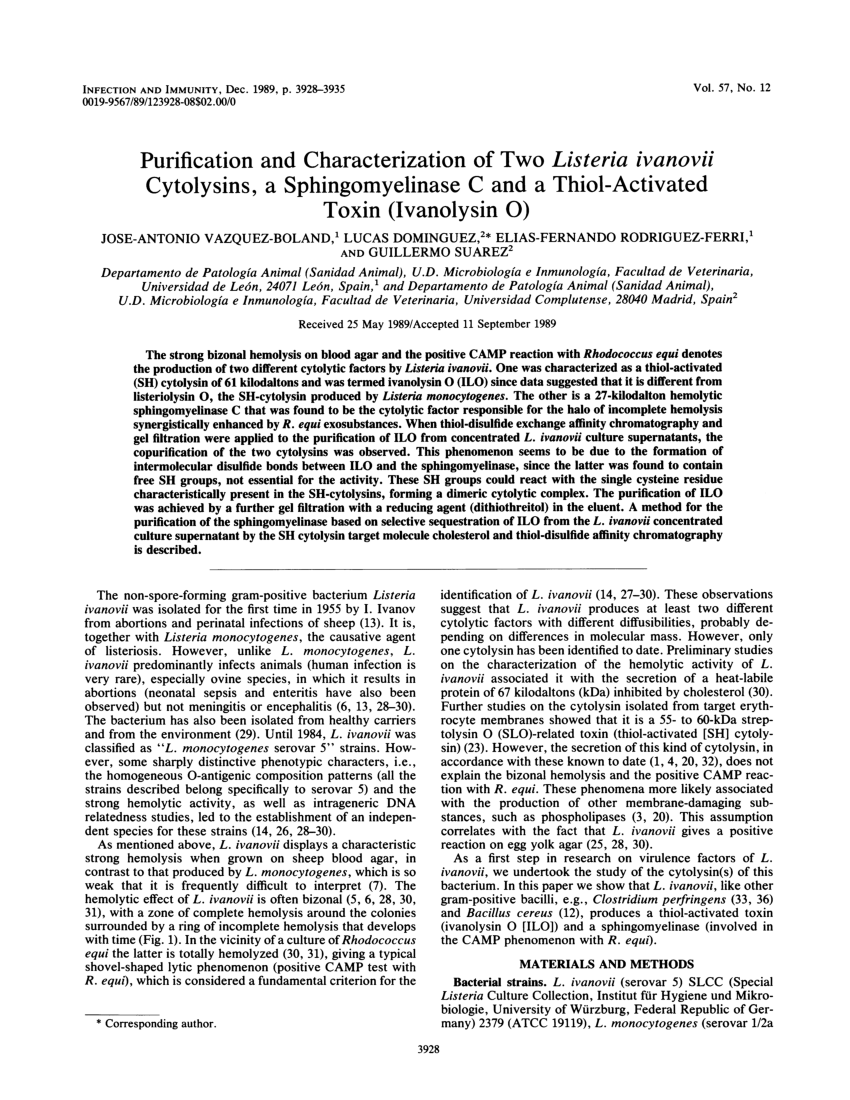 PDF) Purification and characterization of two Listeria ivanovii ...