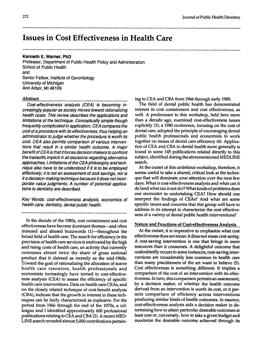 (PDF) Issues in cost effectiveness in health care