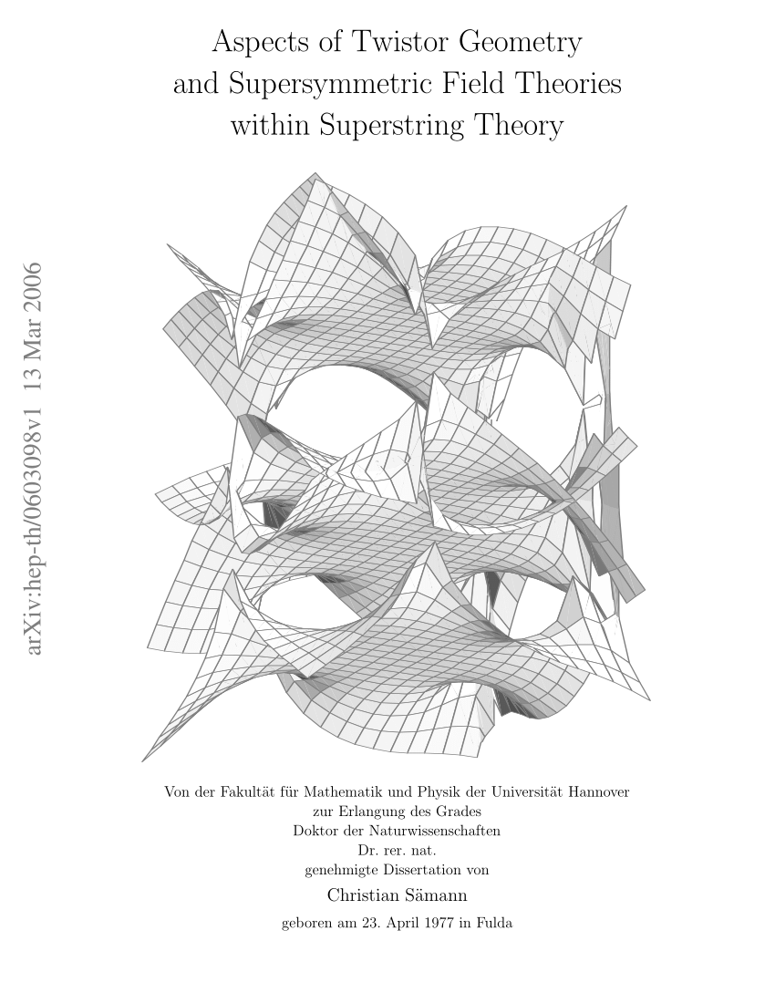 PDF) Aspects of Twistor Geometry and Supersymmetric Field Theories