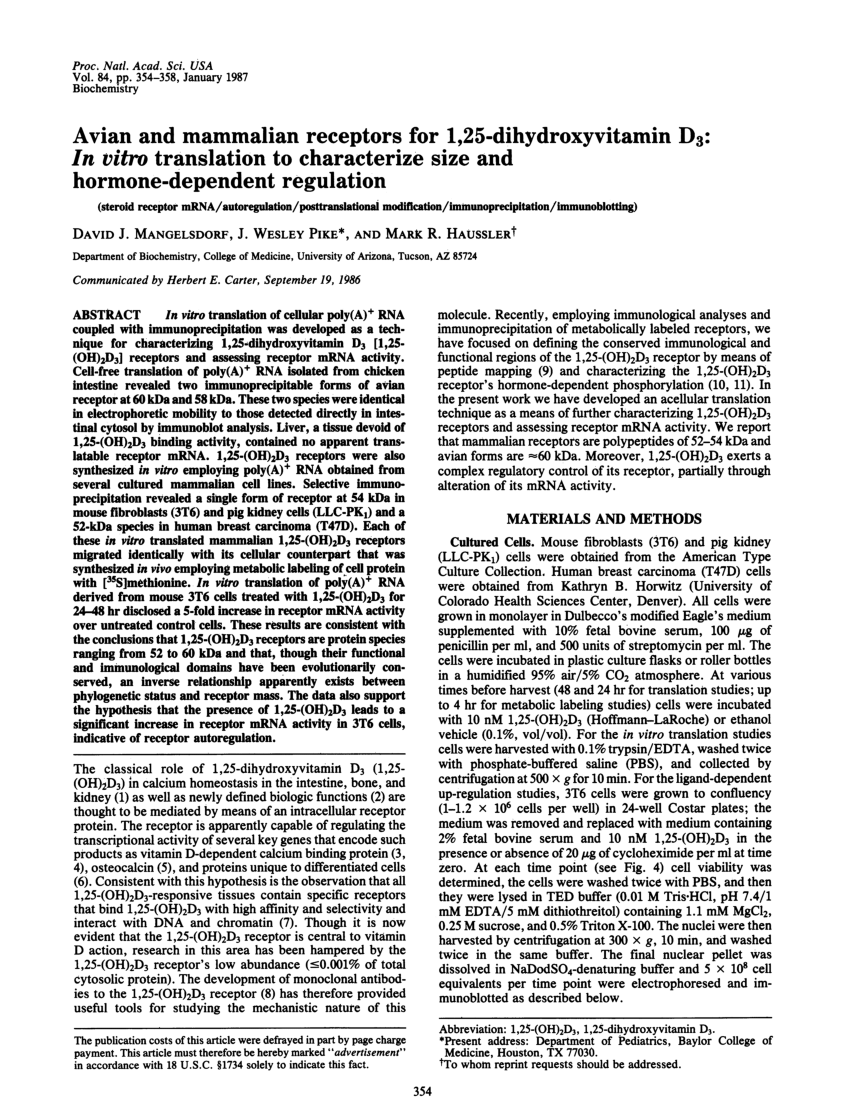 PDF) Avian and Mammalian Receptors for 1,25-dihydroxyvitamin D3 ...