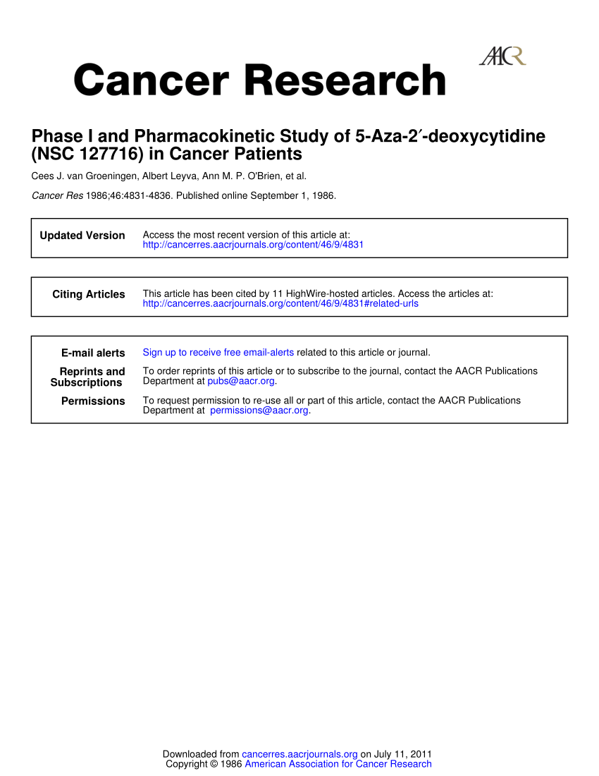 Pdf Phase I And Pharmacokinetic Study Of 5 Aza 2 Deoxycytidine Nsc In Cancer Patients