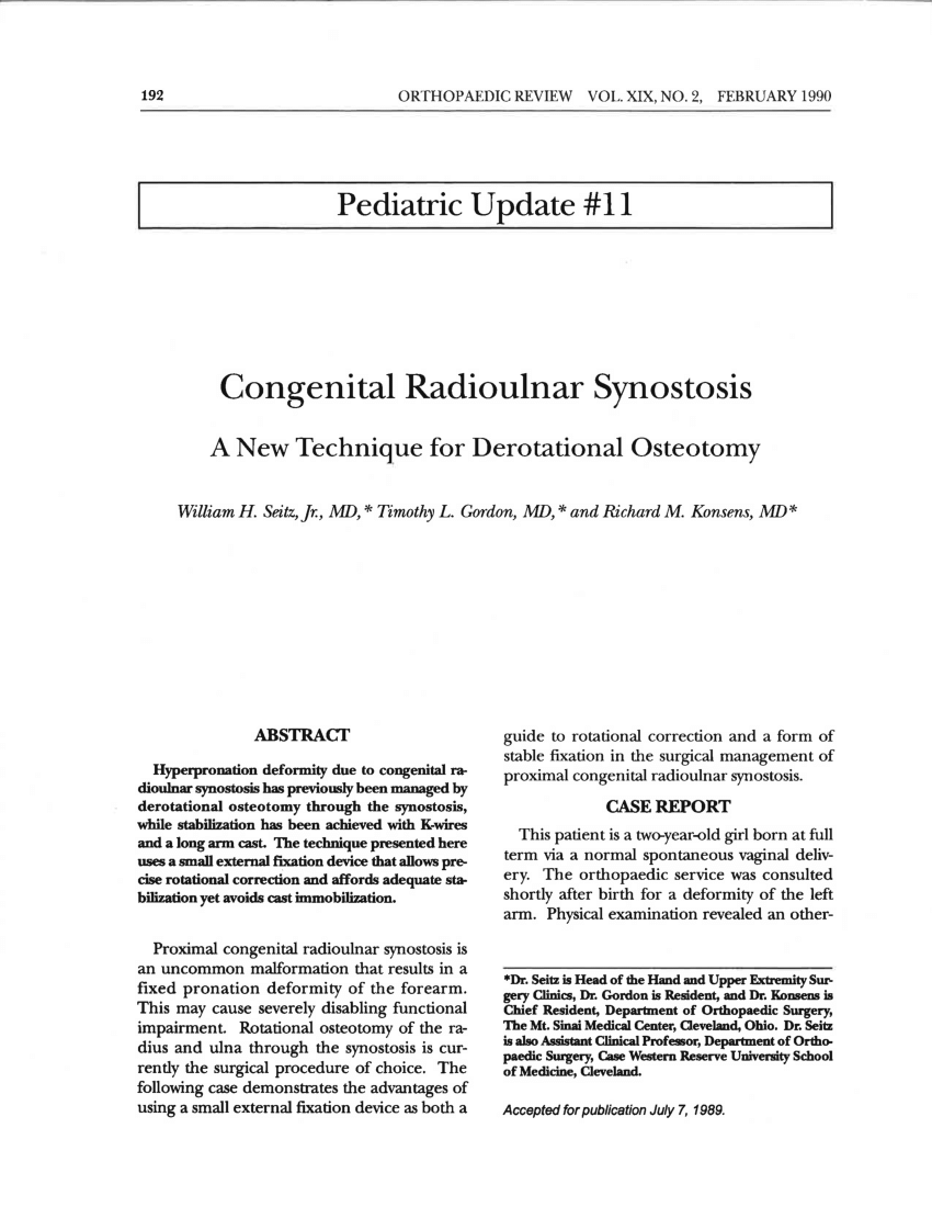 Pdf Pediatric Update 11 Congenital Radioulnar Synostosis A New Technique For Derotational 3176