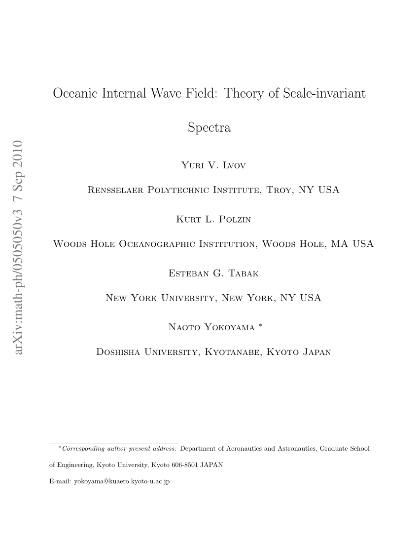 Pdf Oceanic Internal Wave Field Theory Of Scale Invariant Spectra