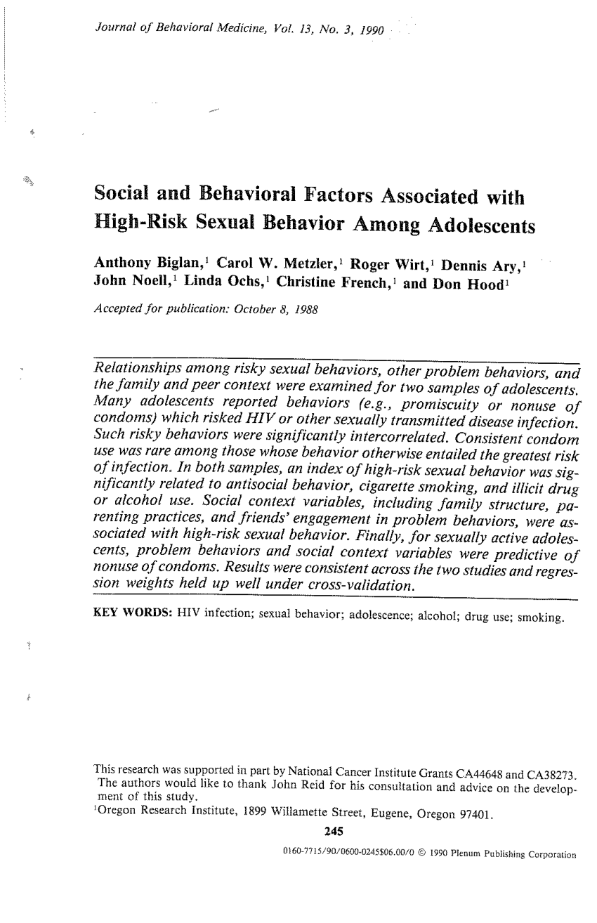 Pdf Social And Behavioral Factors Associated With High Risk Sexual Behavior Among Adolescents 0172