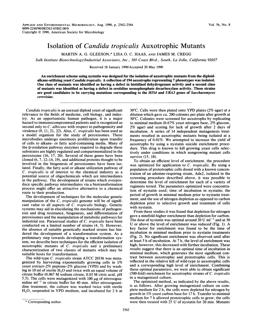 Pdf Isolation Of Candida Tropicalis Auxotrophic Mutants 5176