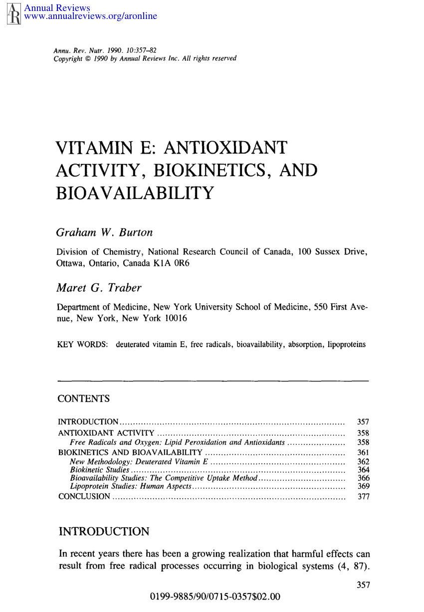 Pdf Vitamin E Antioxidant Activity Biokinetics And