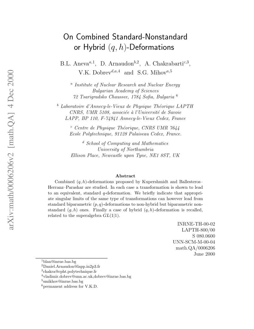 Pdf On Combined Standard Nonstandard Or Hybrid Q H Deformations