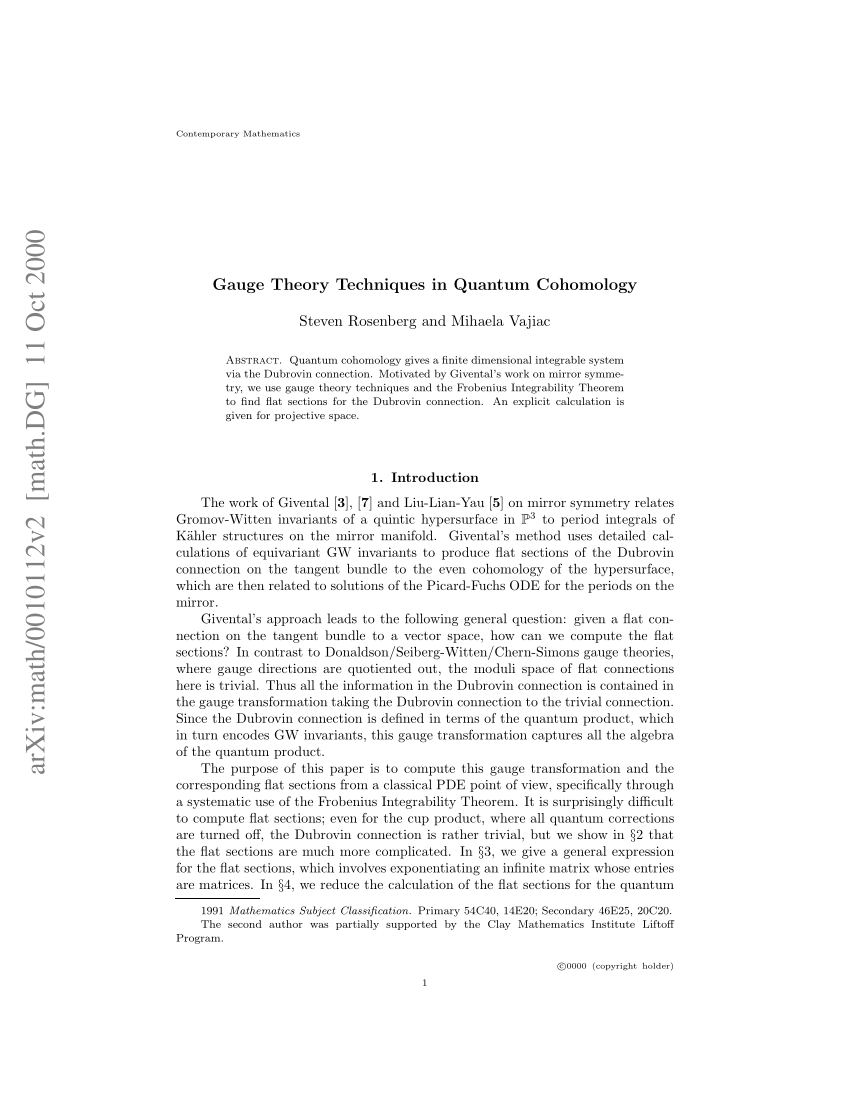 Pdf Gauge Theory Techniques In Quantum Cohomology - 