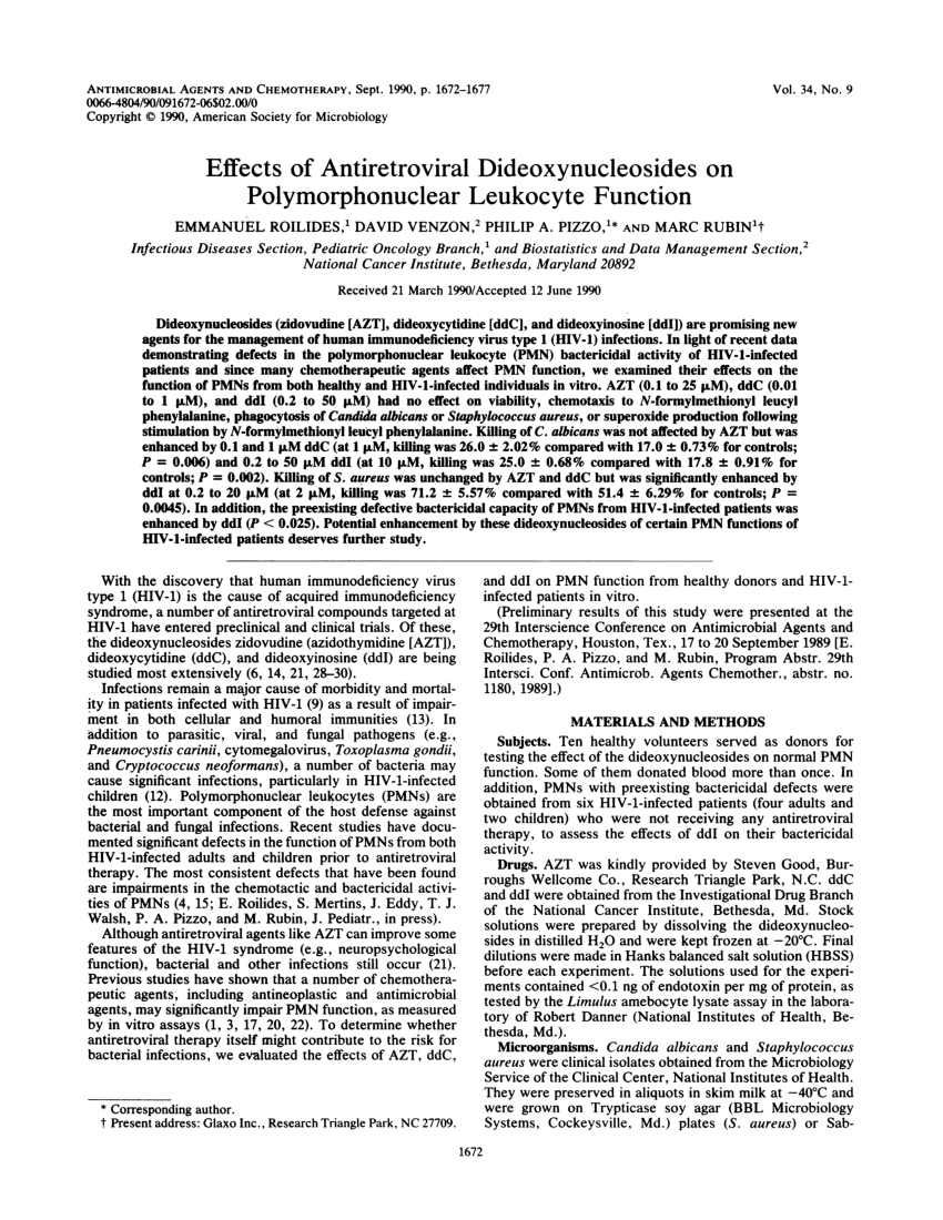 Pdf Effects Of Antiviral Dideoxynucleosides On Polymorphonuclear