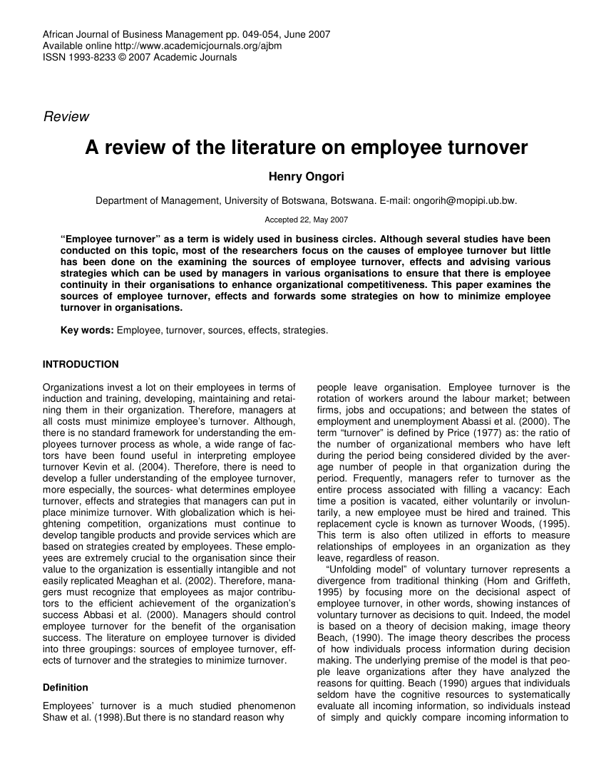 literature review on employee turnover intention