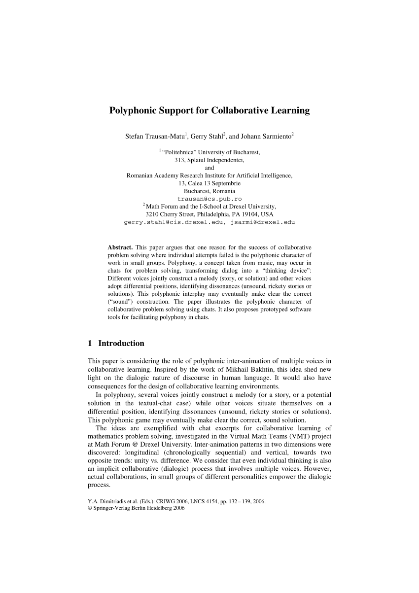 Pdf Polyphonic Support For Collaborative Learning