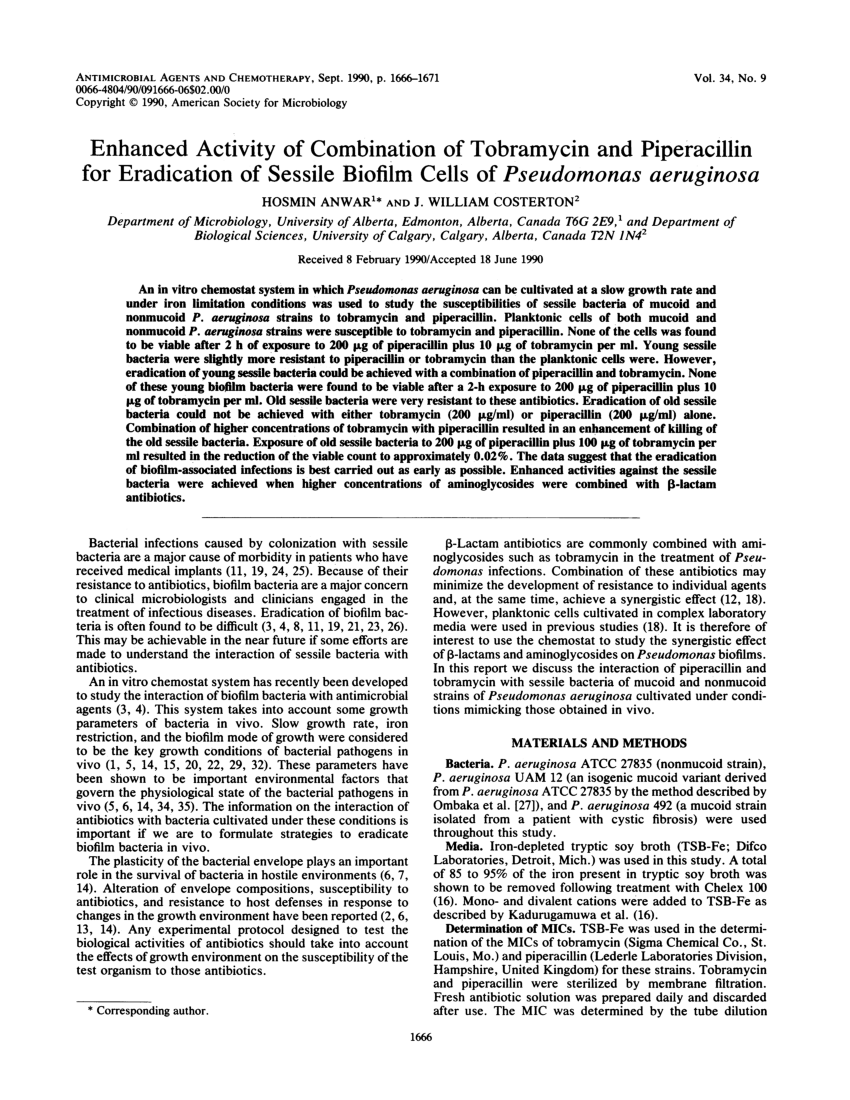 (PDF) Enhanced activity of combination of tobramycin and piperacillin ...